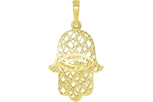 Religious by Jewelry America 14k Yellow Gold Textured Filigree 3D Hamsa Hand of Fatima with Evil Eye Pendant