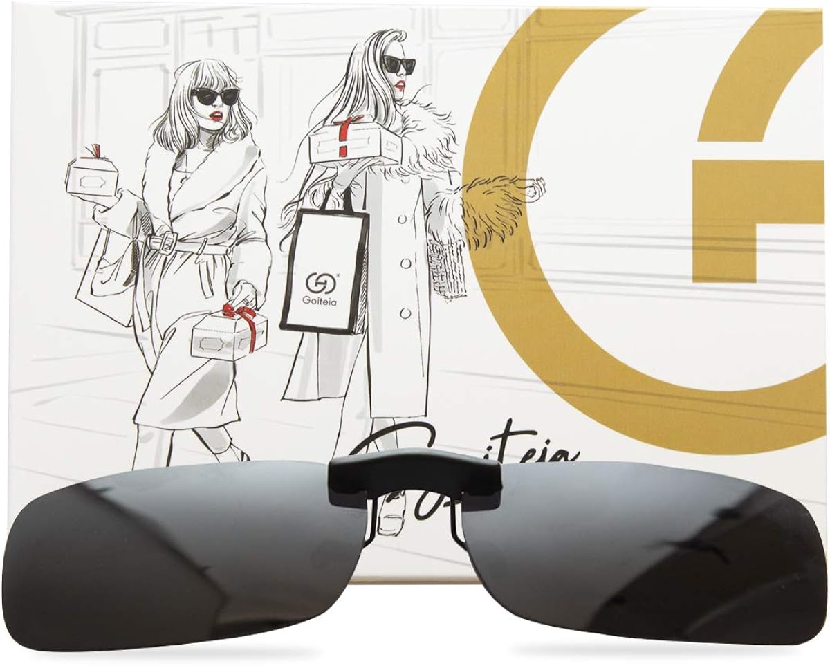 Goiteia Polarized Clip On Sunglasses Over Prescription Glasses Men Women,Compact Fit,Non-Flip Up, Black Cat3 Lens