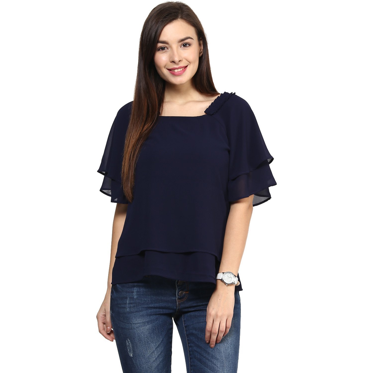 rare women navy blue georgette top (ep1211)