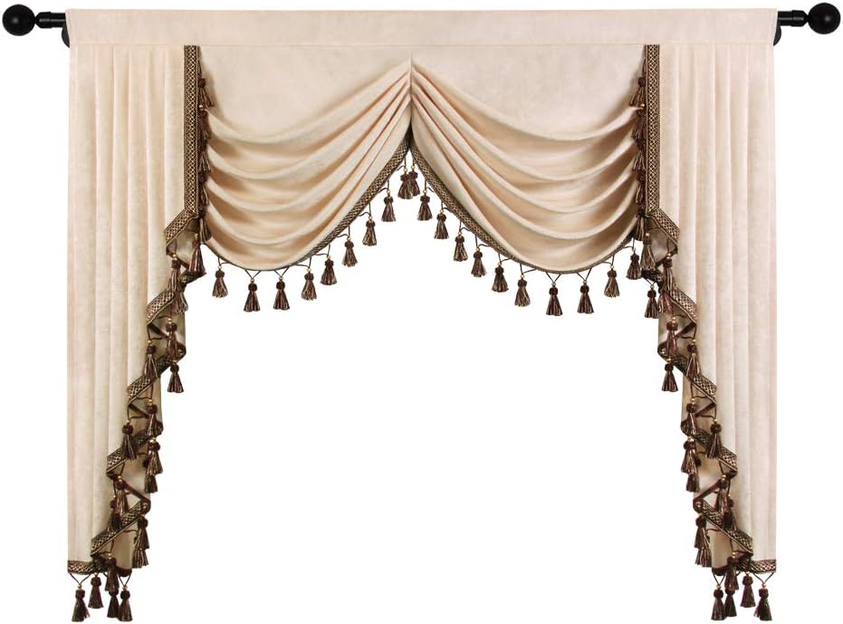 Beige Chenille Window Curtains Valance for Living Room Waterfall ...