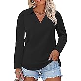 VISLILY Womens-Plus-Size-Tops Casual Collared V Neck Polo Shirts Flowy Long Sleeve Tunics Trendy Work Blouses XL-5XL