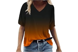 COJCOIHN Womens V Neck Gradient Color Sleeve Summer Tops V Neck Short Sleeve Tshirts Tunic Shirts Soft Blouse Plus Size.S-5XL