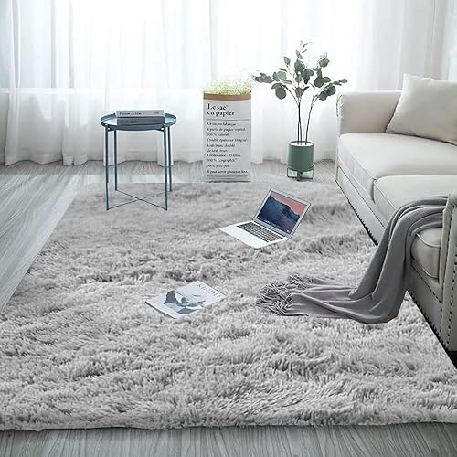 Rainlin Modern Indoor Home Living Room Area Rugs 6.6x10 Large Fluffy Soft Kids Room Rug Baby Nursery Decor Anti-Skid Floor Carpet for Children Boys Girls Fuzzy Shag Fur Bedroom Rugs Pure Grey