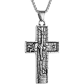 HZMAN Cross Necklace for Men Retro Stainless Steel Saviour Jesus Cross Christian Faith Talisman Necklace Pendant Jewelry Gift