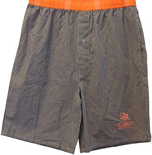 OS Oregon State Long Checked Boxer Shorts Board Shorts Jams Black White Orange (XX-Large)