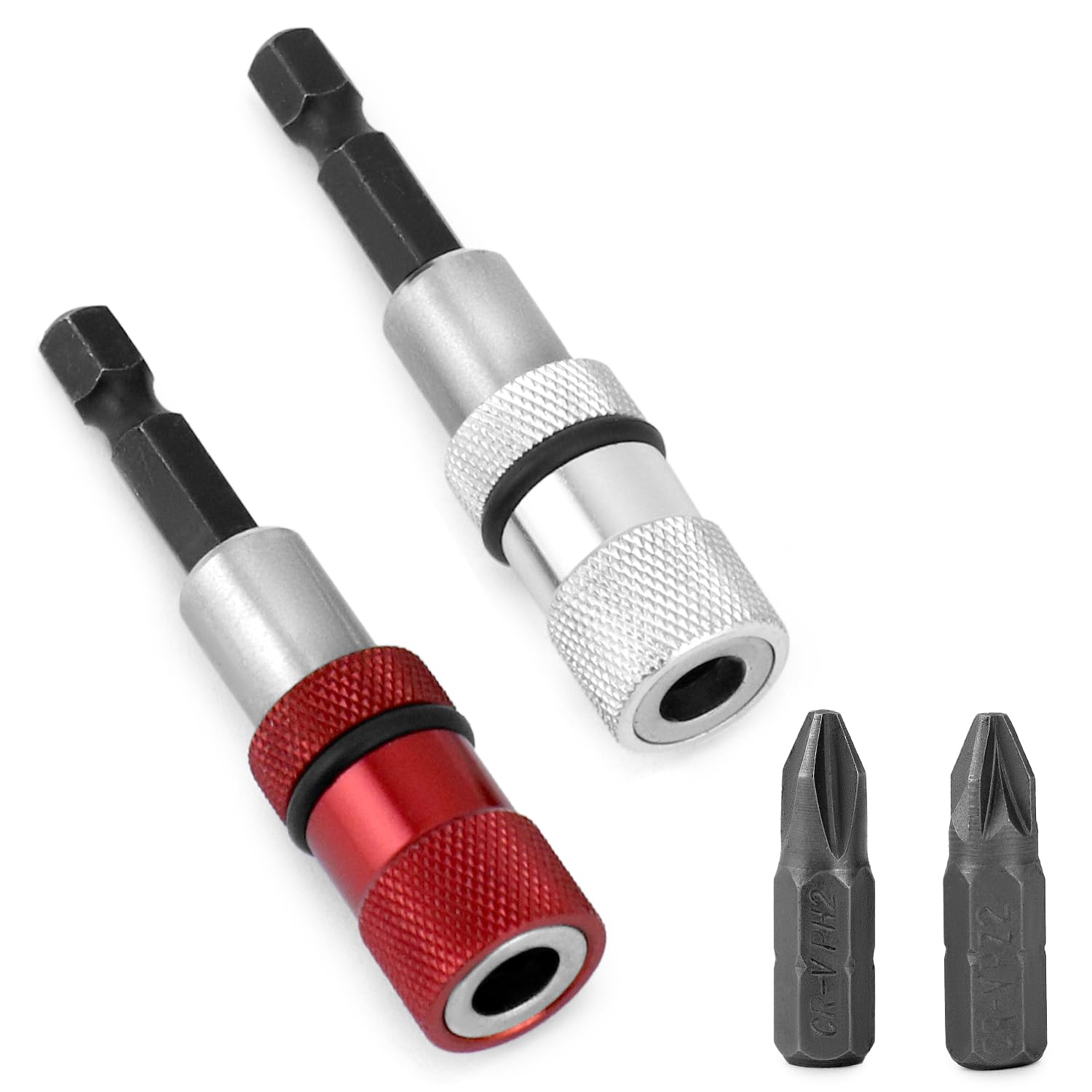 QWORK® 2Pcs Magnetic Drill Bit Holder 1/4 Inch Hex Shank with 2 x PH2 Screw Driver Bit, Magnetic Screwdriver Bit Holder, Screw Depth Adjustable