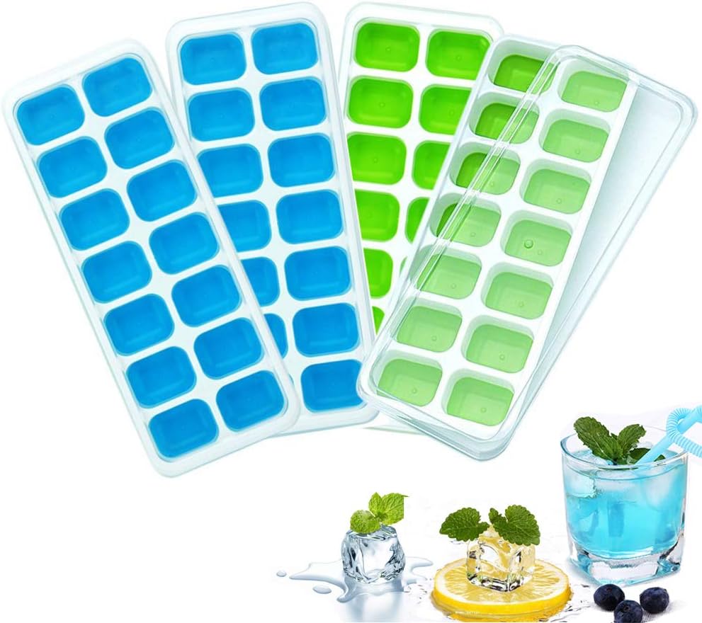 Ice Cube Tray with Lid, Invool BPA Free Silicone Easy Release Ice Cube Moulds for Drinks Waters,Wines,Cocktail and Other Drink(4-Pack)