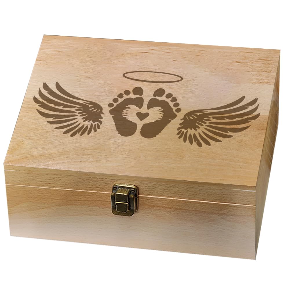 arricraft 1 x Wooden Storage Box Angel Wings Box with Angel Prints Storage Box with Lid Storage Box for Sons and Daughters Photo Letter Growth Commemoration