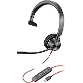 Poly Blackwire 3310 Wired Headset (Plantronics) – Flexible Microphone Boom – Monaural Design - Connect to PC/Mac via USB-C or