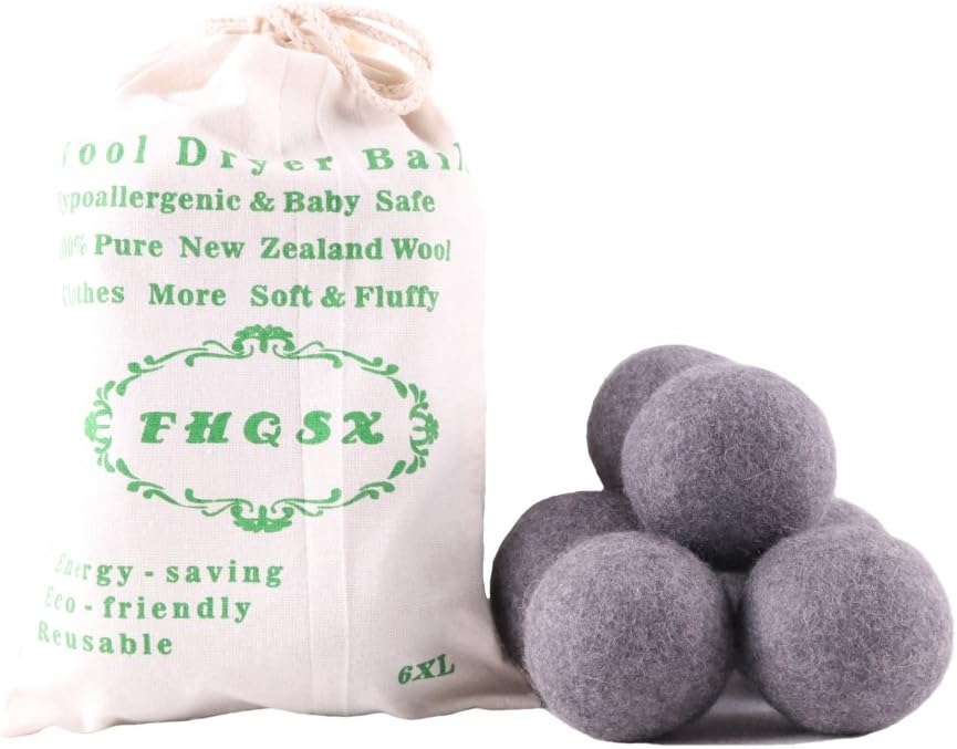 Wool Dryer Balls 6-Pack, Reusable, Saves Drying Time Natural Fabric Softener Great Gift Ideas, Grey