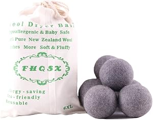Wool Dryer Balls 6-Pack, Reusable, Saves Drying Time Natural Fabric Softener Great Gift Ideas, Grey