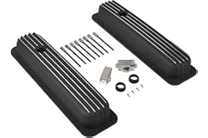 TBAPFS Black Valve Covers Short Style Finned Compatible with Small Block Chevy Retro Vortec 5.0 5.7 350