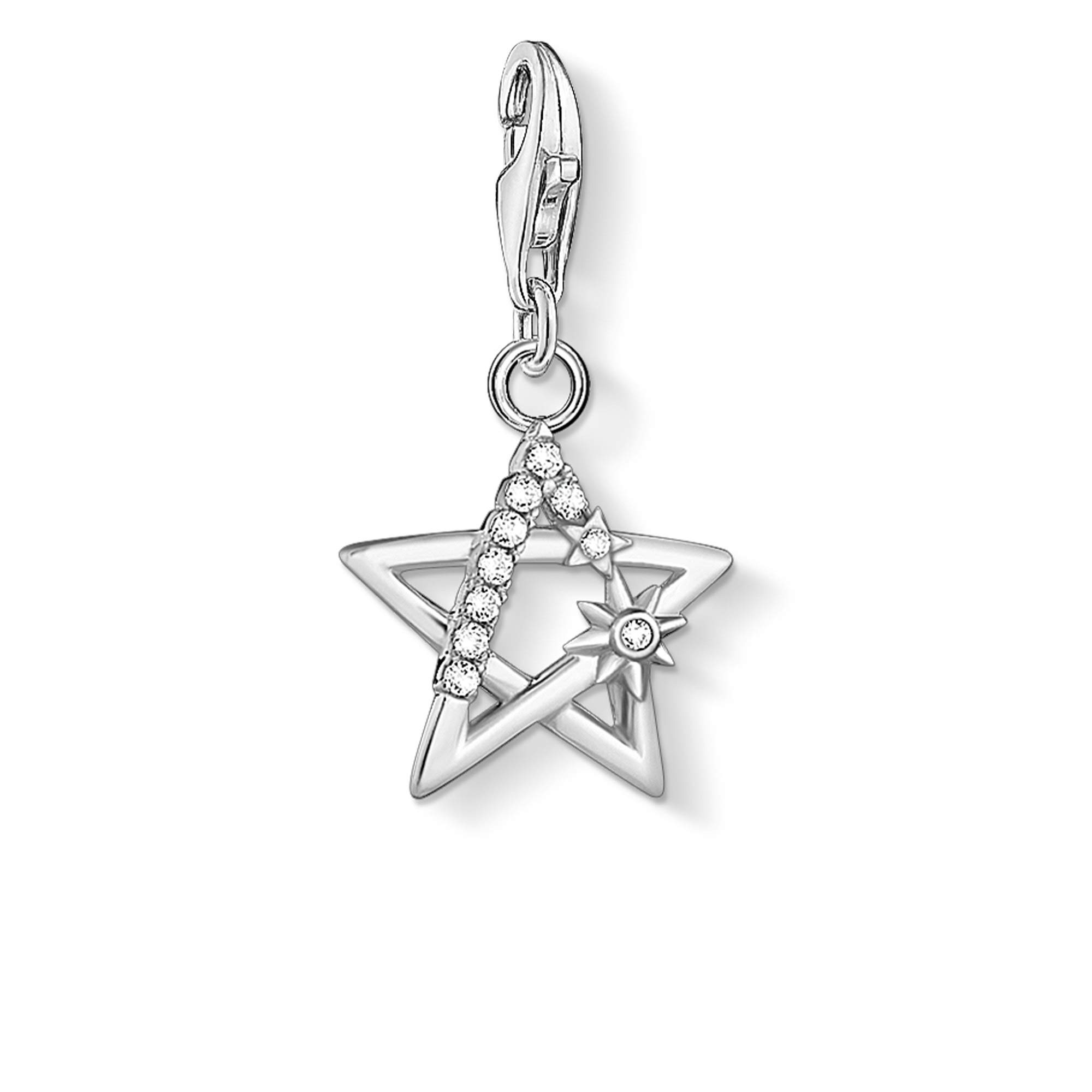 THOMAS SABO Women's Charm Pendant Star with Stones Charm Club 925 Sterling Silver, 2,4 x 1,3 cm, Sterling Silver Cubic Zirconia, Not applicable