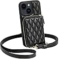 LAMEEKU Designed for iPhone 13 Case Wallet, Card Holder for Women Quilted Crossbody Case with RFID Blocking Case Compatible with iPhone 13, 6.1 Inch-Black