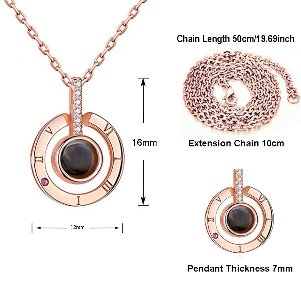 100 Languages I Love You Round Necklace Loving Memory Collarbone Fashion Jewelry Valentine\'s Day Anniversary for Lovers Couples Women Girls Family