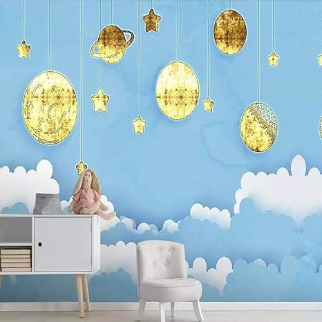 Amazon Xsj 壁紙カスタム3d壁画かわいい子供部屋青い雲フルハウスカスタム背景壁装飾壁紙 430x300cm 壁紙