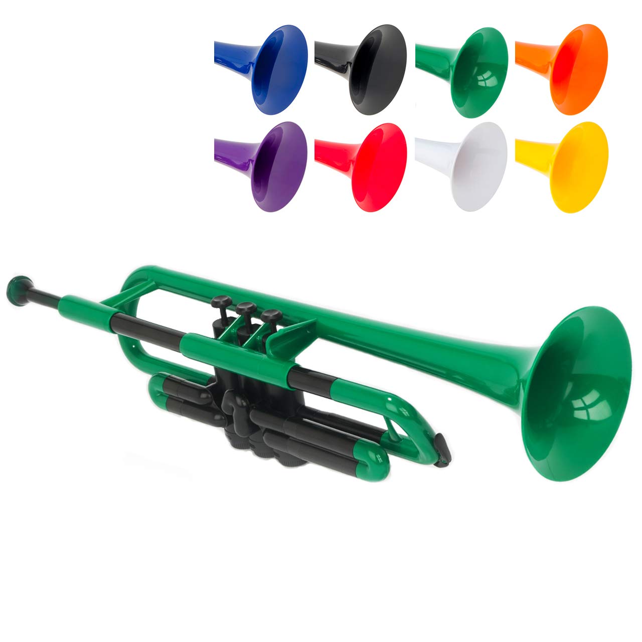 pTrumpet Plastic Trumpet with 3C and 5C Mouthpiece and Carry Bag - Bb Student - Green