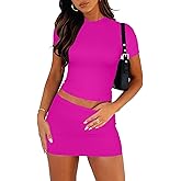Women's Two Piece Skirt Set - Summer Casual High Waisted Y2K Mini Bodycon Pencil Skirts and Crop Tops Outfits