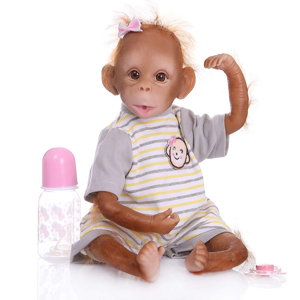 Pinky Reborn Baby Dolls 18 inch 45 cm Handmade Newborn Baby Monkey Girl Dolls Soft Silicone Vinyl Reborn Doll Best Gift for Kids Xmas