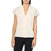 HALSTON Womens Short Sleeve V-Neck Soft Suiting Top