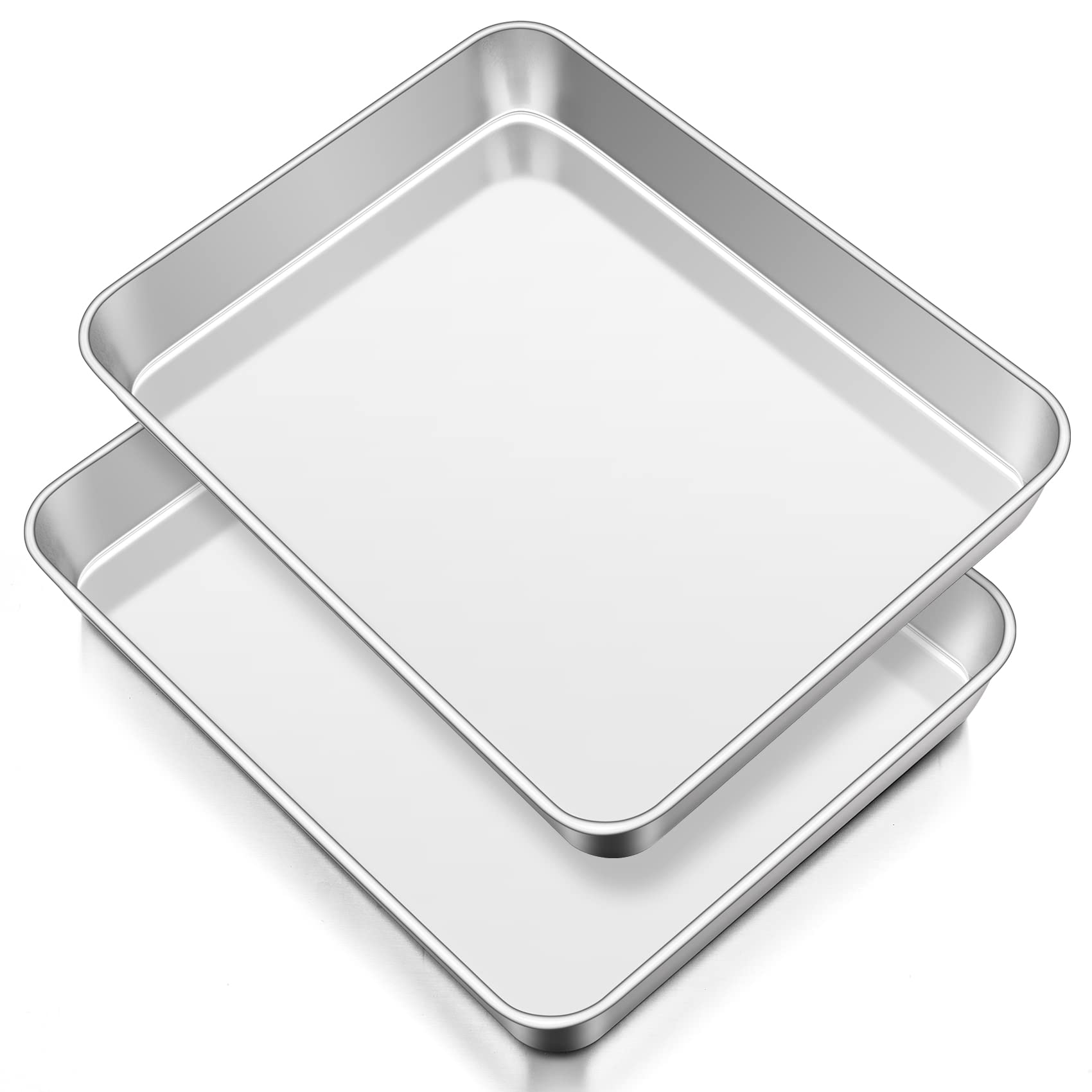 Onader Oven Baking Tray Set of 2, Stainless Steel Deep Cake Tin Rectangle Sheet Pans, Perfect for Cake Lasagne Cookie Pizza Bread, Flat Surface & Brushed Finished, Dishwasher Safe, 31cmx24cmx5cm
