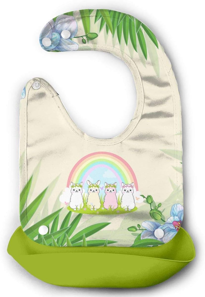 Alpaca Paradise Waterproof Baby Bucket Bib Silicone Bibs Toddlers with Pocket