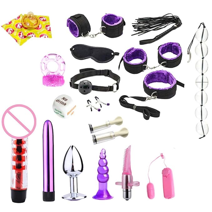 Felicove 20 STK Frauen Herren Sexspielzeug eingestellt Plugs Anal Vibrator Handschellen Maske Brustklammern Vibration Spielze