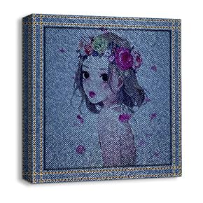 Canvas Wall Art Beautiful Jeans Fabric Feature Painting Artwork for Home Prints Framed - 12x12 inches