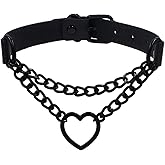 Aukemuna Heart Choker Necklace for Women Men, Gothic Punk PU Leather Adjustable Collar with Chain Y2K Emo Grunge Jewelry