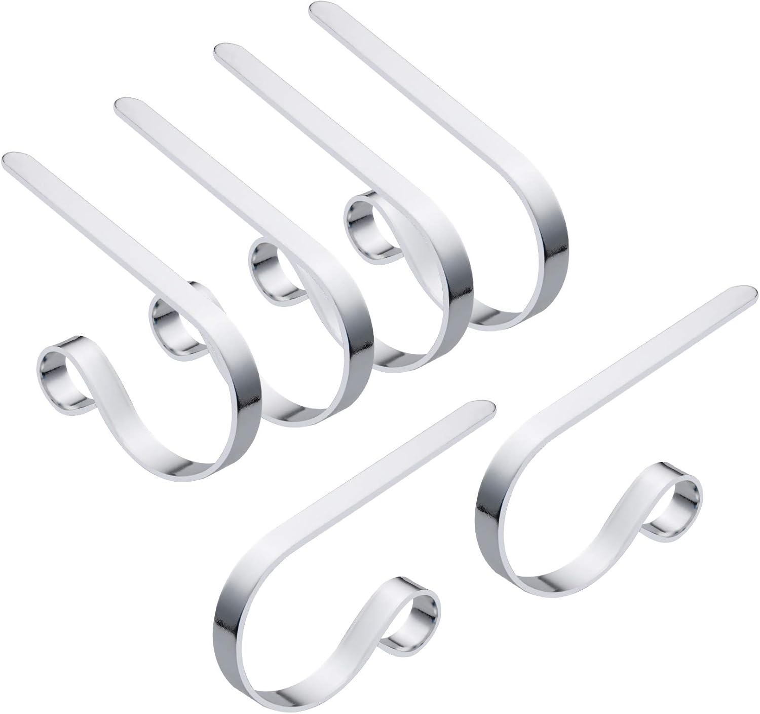 Silver Christmas Stocking Holders for Mantle, Adjustable Metal Stocking Hangers, Widely Used and Safe Stocking Hooks Set of 6