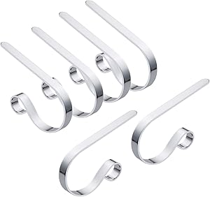 Silver Christmas Stocking Holders for Mantle, Adjustable Metal Stocking Hangers, Widely Used and Safe Stocking Hooks Set of 6