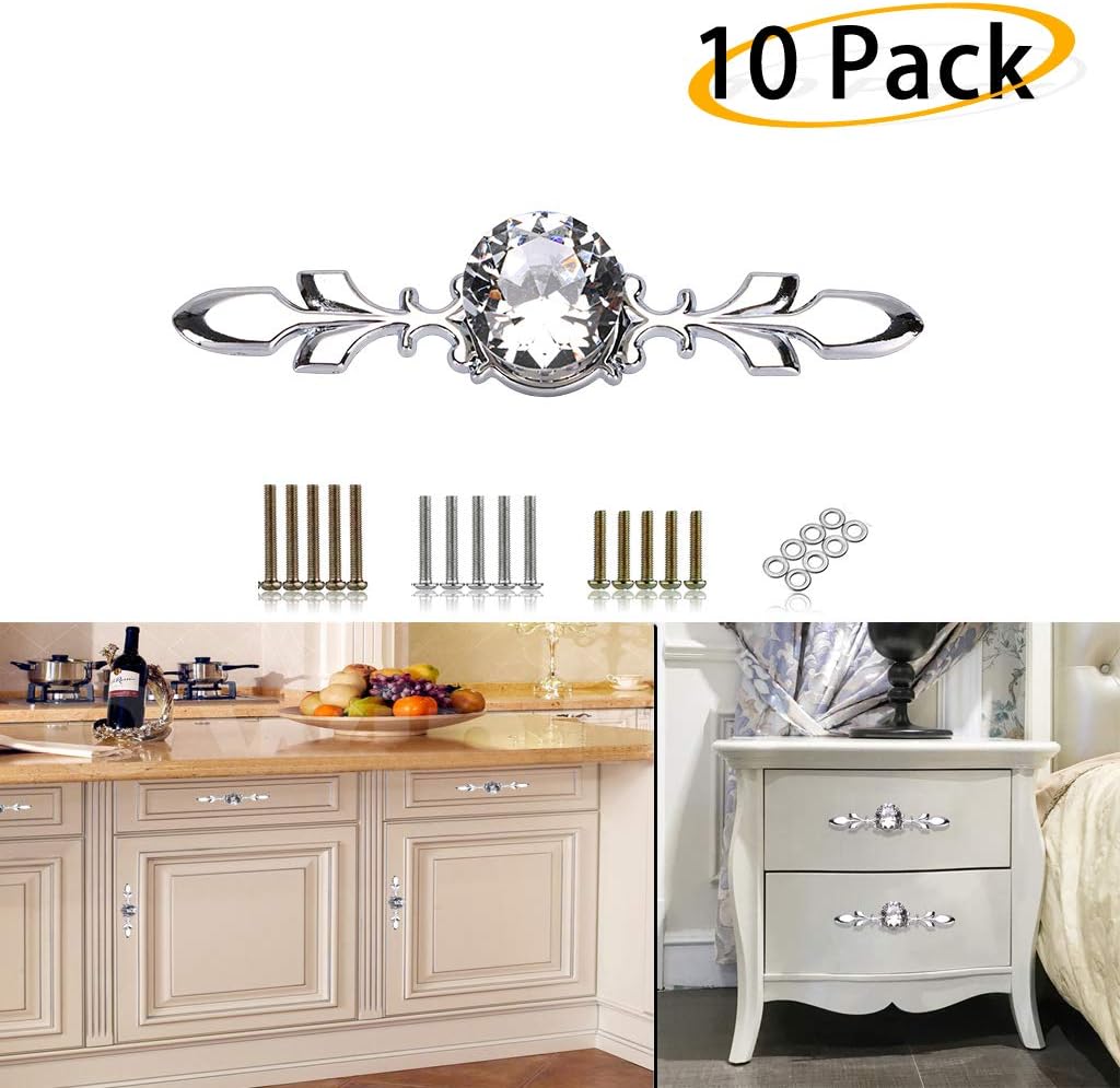BSTKEY 10 Pack Crystal Drawer Knobs with Silver Plate - Image 4
