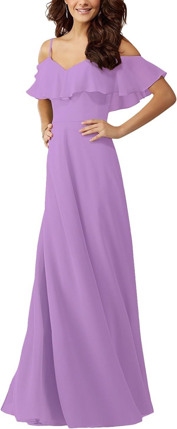 Lafee Bridal Women's Off Shoulder Bridesmaid Long Ruffles Evening Gown