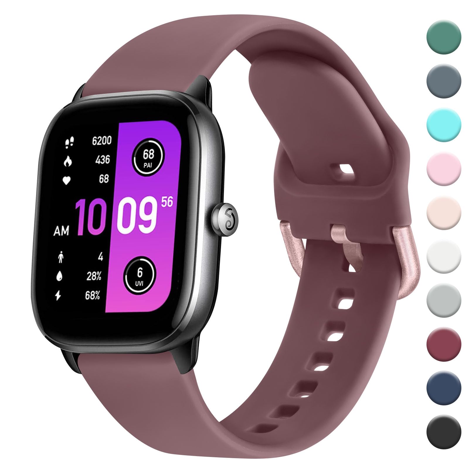 Straps Compatible with Amazfit GTS 2 Mini/GTS 4 / GTS 4 Mini/GTS 3 / GTS 2 / GTS 2e, 20mm Soft Silicone Replacement for Amazfit Bip 3 Pro/Bip 3/Bip U Pro/Bip Lite/Bip S/Bip U(Violet Smoke) — image 1