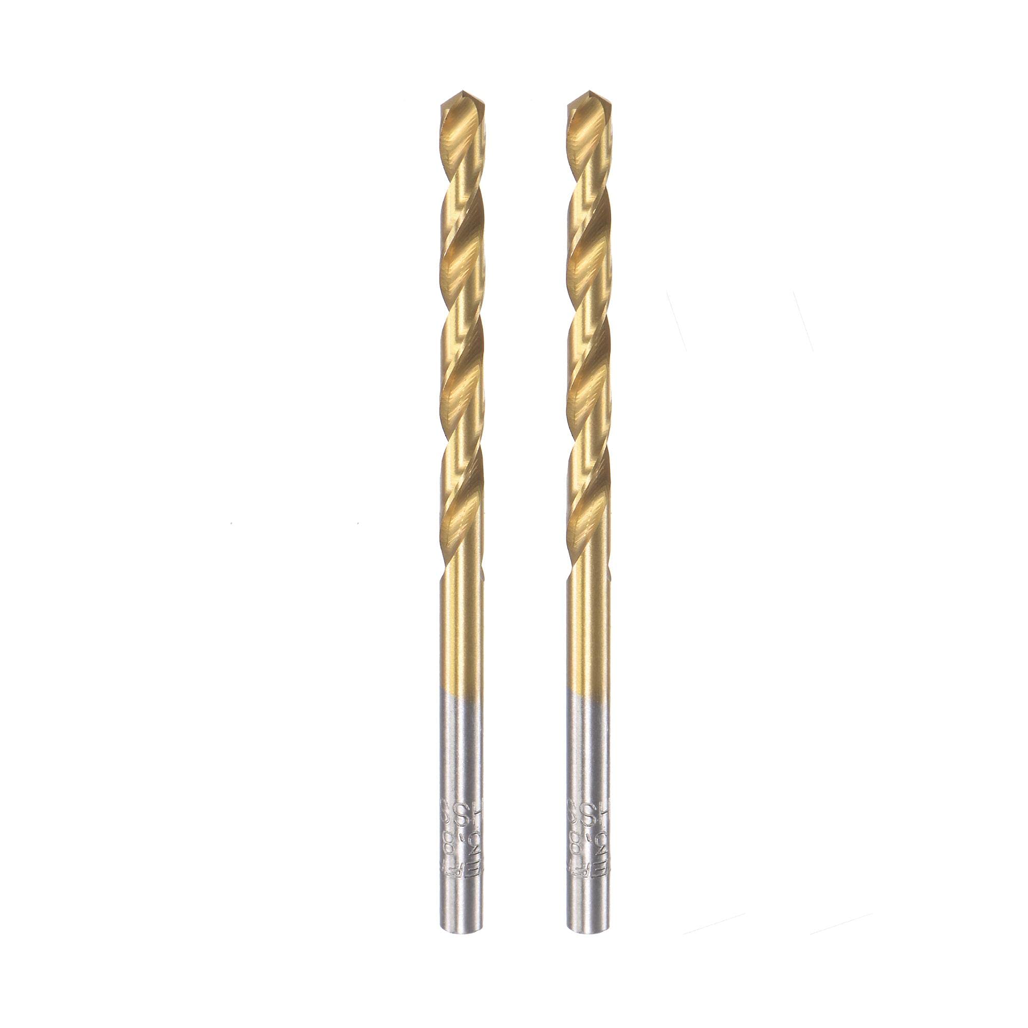 sourcing map High Speed Steel Straight Shank Twist Drill Bit Fully Ground Titanium Coated 3.8mm Drill Diameter 75mm Total Length 36mm Drill Bit Length 2 Pcs