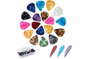 FOREBILE 21 Packs Guitar Picks With Organizer Box Bass Picks Thin, Medium & Heavy 3 Different Thickness For Electric Acoustic Guitars Ukulele Bass, Guitar Gifts For Men Women Players