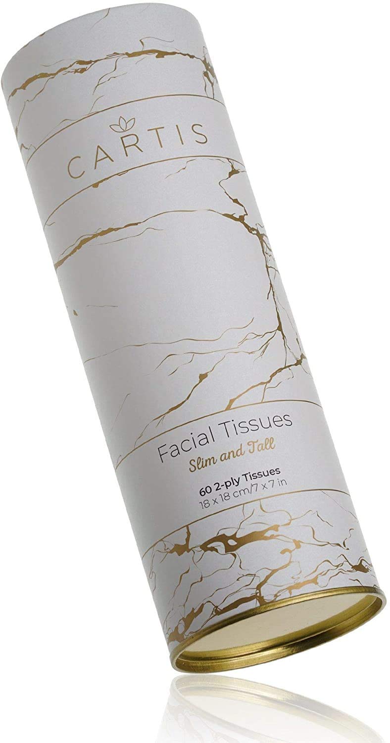 9 Pack Cartis Round Tissue Box ~ Facial Car Tissues in Tube Box Fits Car Drink Holders ~ Cylinder Box Packed in Convenient Size for Office Desk, Bedside Table