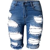 olrain Womens High Waist Ripped Hole Washed Distressed Short Jeans