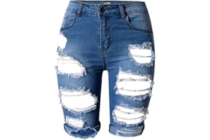 olrain Womens High Waist Ripped Hole Washed Distressed Short Jeans
