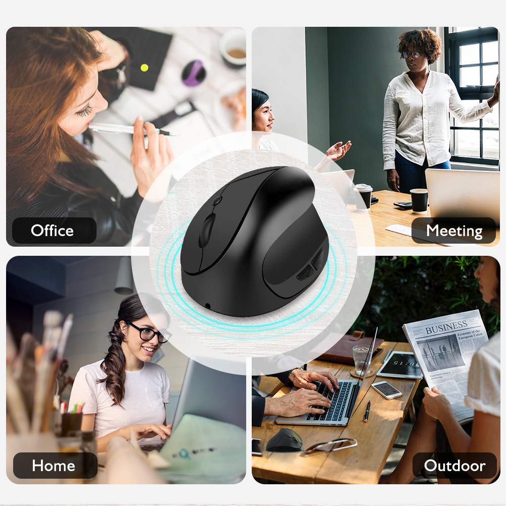 Ergonomic Mouse,Vertical Wireless Mouse, Rechargeable 2.4G Optical Vertical Mouse, 3 Adjustable DPI Levels, 6 Buttons Laptop, PC, Computer, Desktop, Notebook 【Small Hands】- Black
