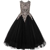 Formal Little Girls Long Pageant Dresses Prom Ball Gown Gold Lace Burgundy Tulle