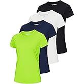 MAGCOMSEN 4 Pack Women's Short Sleeve Workout T-Shirts UPF 50+ Moisture Wicking Rash Guard Dry Fit Athletic Running Tops