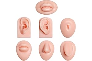 XCAKE LCOOK Silicone Piercing Practice Body Parts Model, 7 Pcs Ear Nose Tongue Mouth Belly Button Display Models Set for Piercing Practice Acupuncture Jewelry Display Teaching