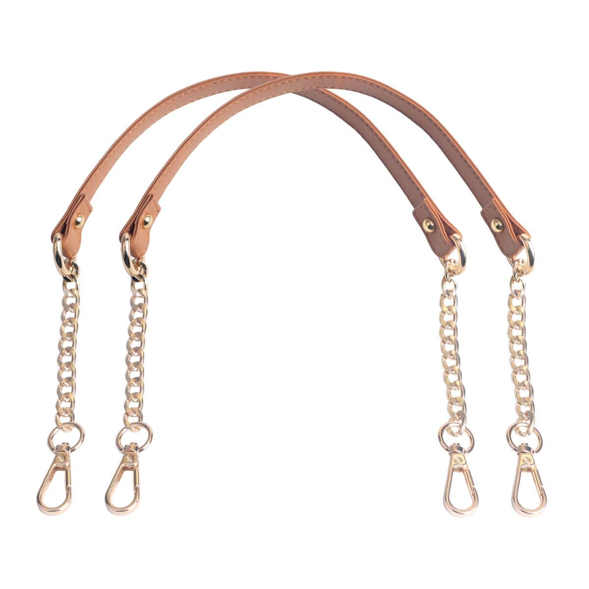 BEAULEGAN Handbag Chain Handles - Microfiber Leather - 60 cm Replacement Strap for Women Bag/Purse, Pack of 2 (Tan/Gold)