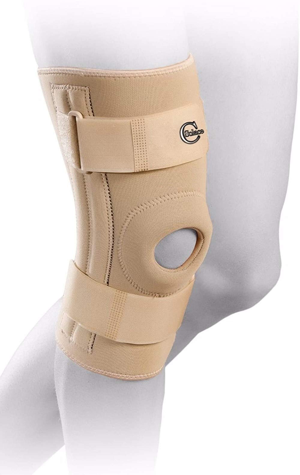 SOLACE CARE Neoprene Stabilizer Knee Support Spiral Stays - Knee Support Brace with Reinforced Open Patella - Bilateral Built-in Support Springs (Large)