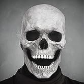 Skull Mask with Moving Jaw - Creepy Full Head Latex Mask for Cosplay & Halloween (White)