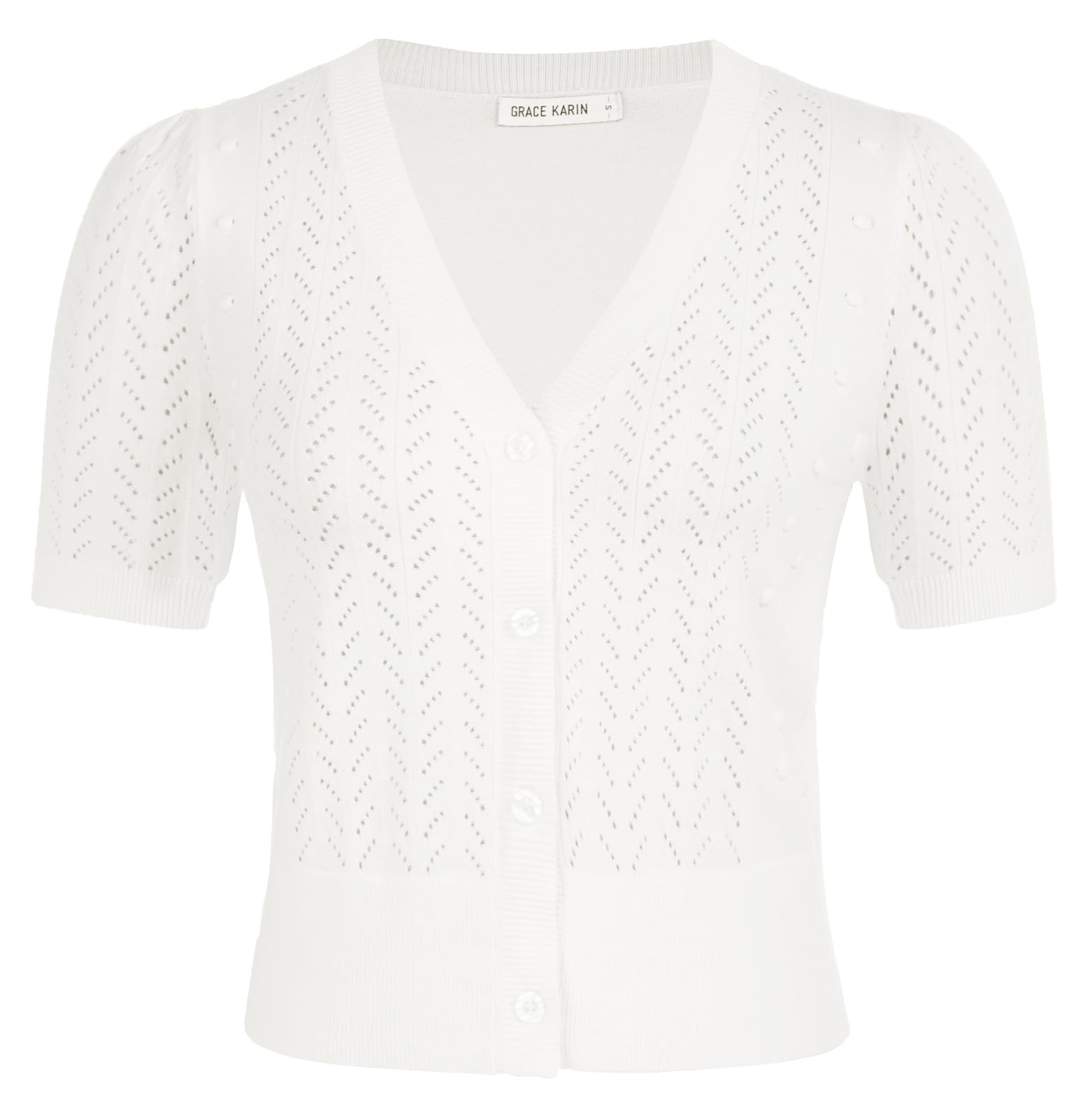 Women's Belero Shrug Sweater Soft Crochet Knit Summer Tops Shirts Lightweight Short Sleeve V-Neck Pullover Sweater Cardigans White M Image