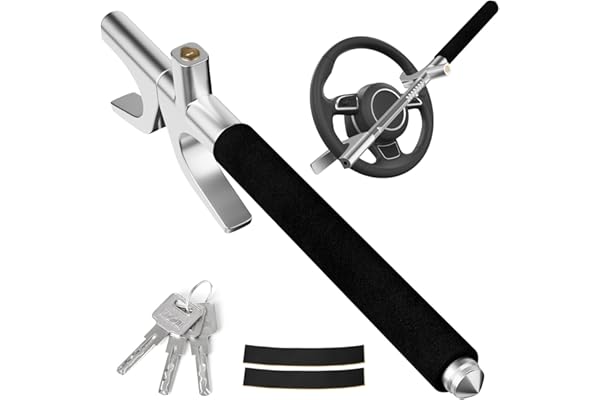 MONOJOY Steering Wheel Lock Universal Security Car Locks with Safety Hammer Heavy Duty Carro Wheel Locks Retractable Anti-Theft Prevention Device for Truck|SUV|Van Accessories, Black