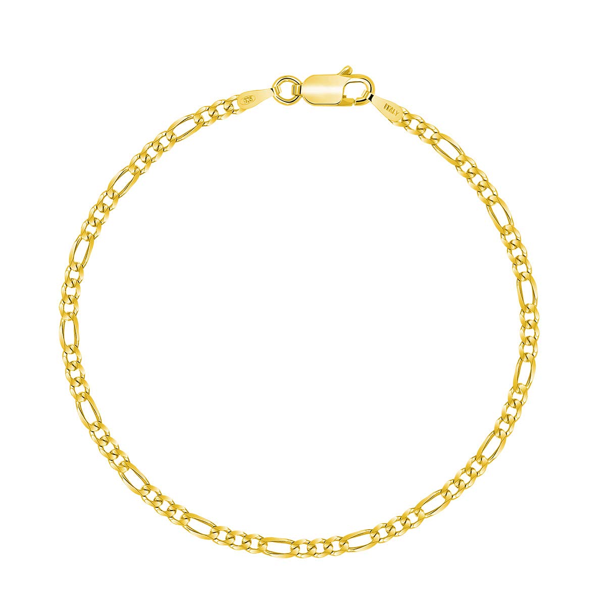 PLANETYS - 18K Yellow Gold Plated 925 Sterling Silver Figaro (1+3) Chain Bracelet Width 2.5 mm
