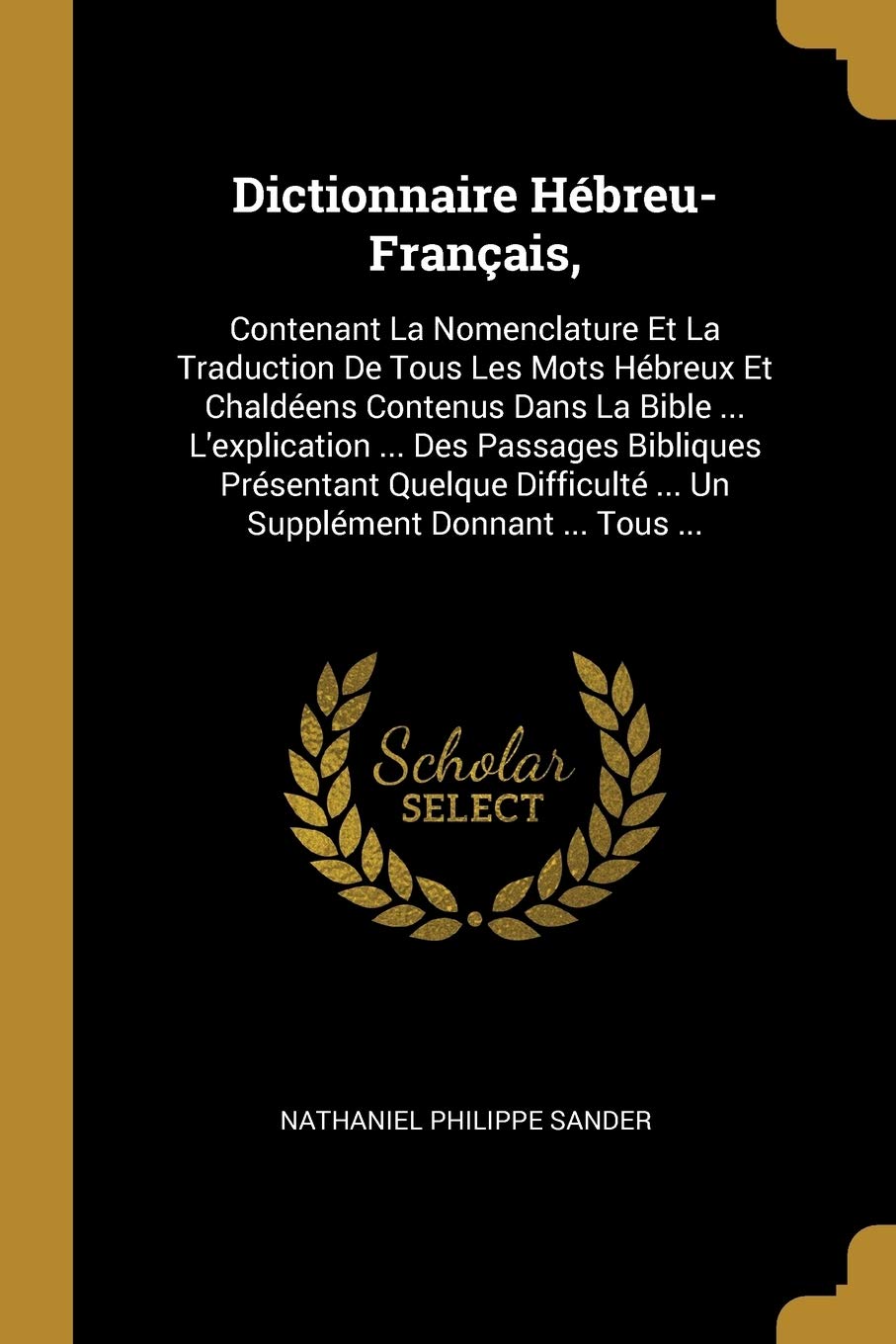 Dictionnaire Hebreu Francais Contenant La Nomenclature Et La Traduction De Tous Les Mots Hebreux Et Chaldeens Contenus Dans La Bible Donnant Tous French Edition Sander Nathaniel Philippe Amazon Com Books